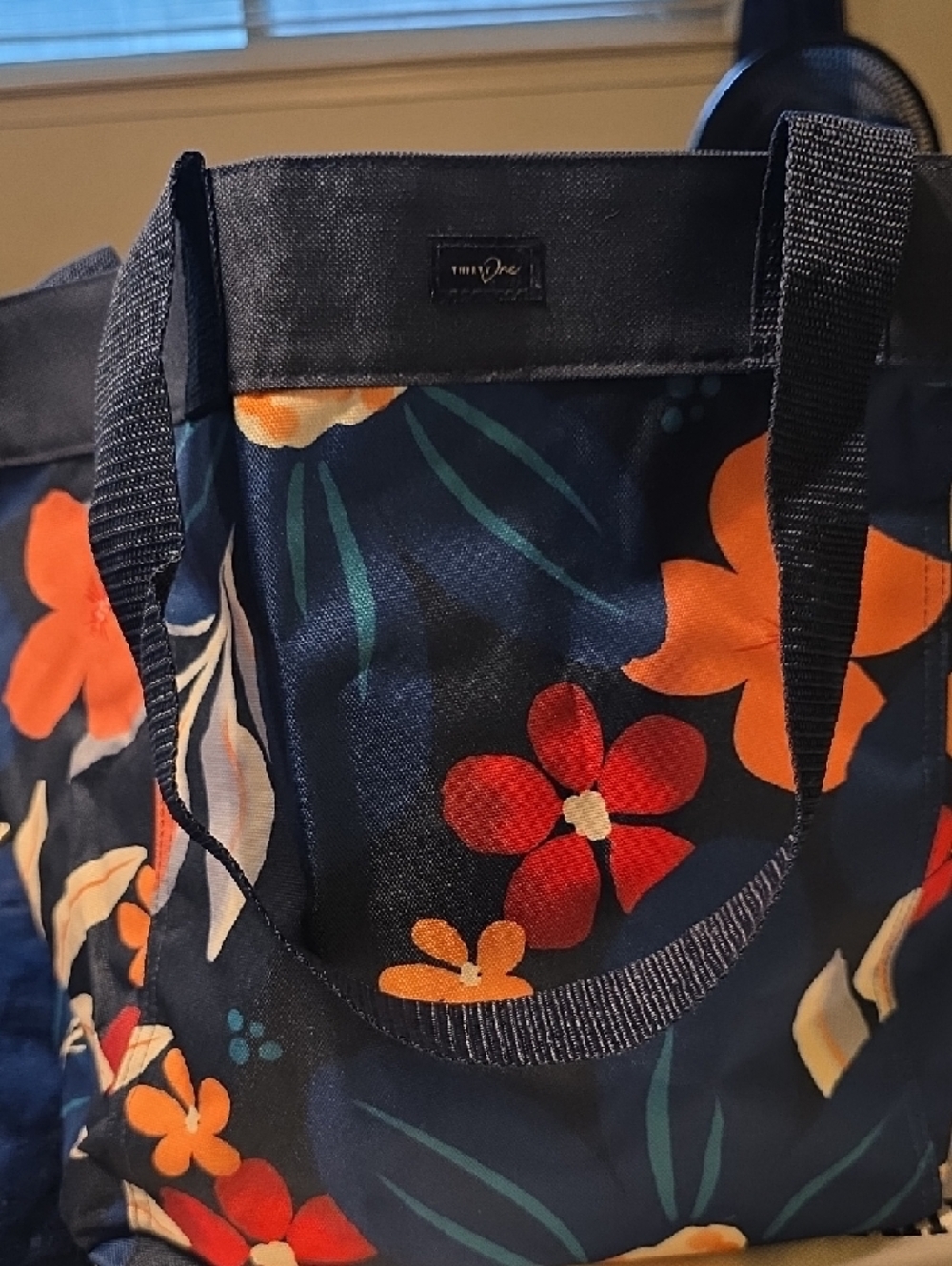 thirty-one Navy Floral Tote with Orange and Red Flowers - Picture 2 of 5